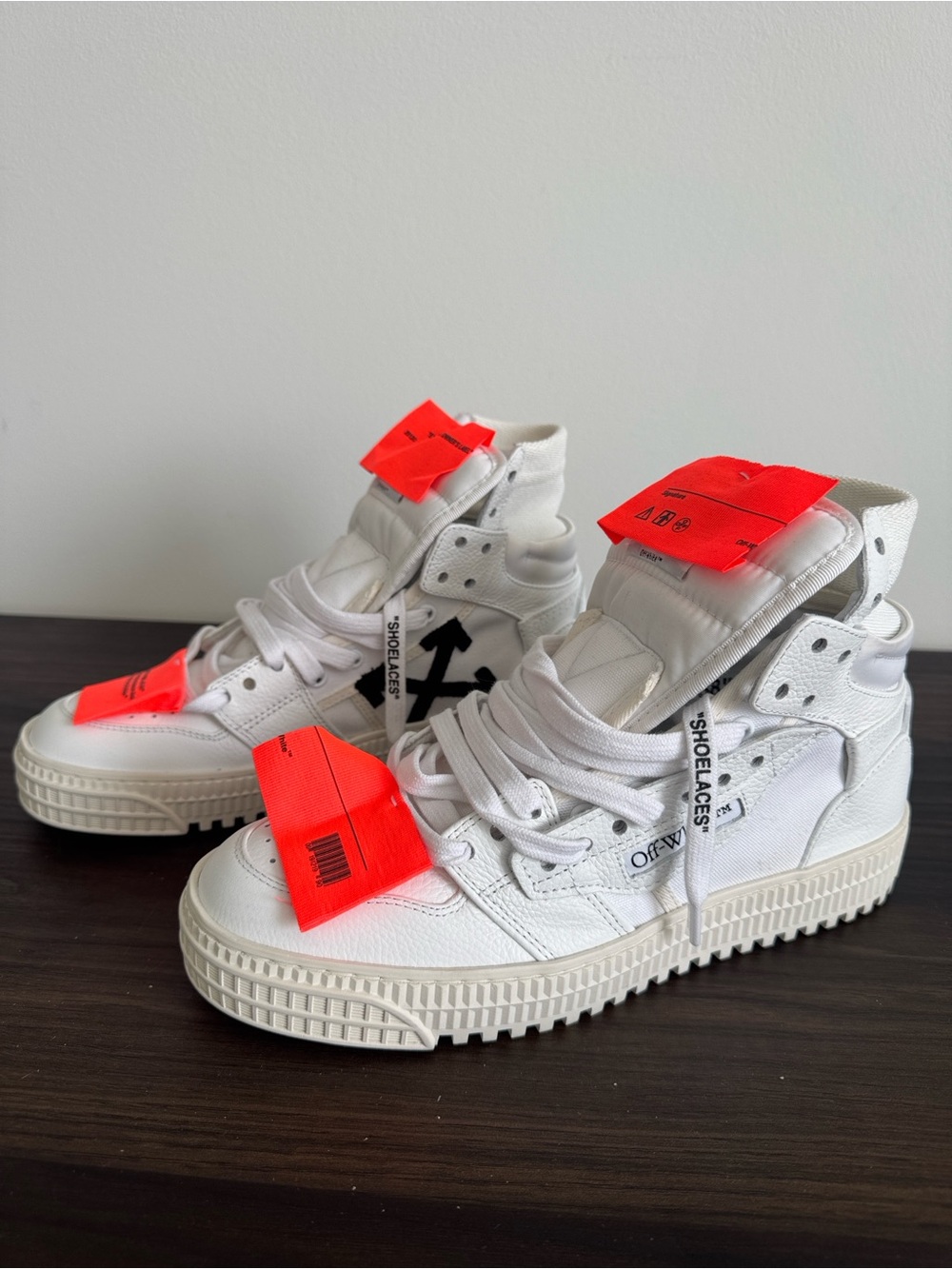 Off-White 3.0 Off Court White High-Top Sneakers with Neon Orange Tags